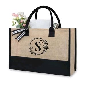 graphic S INITIAL  Canvas Tote Bag, beachy boho florals